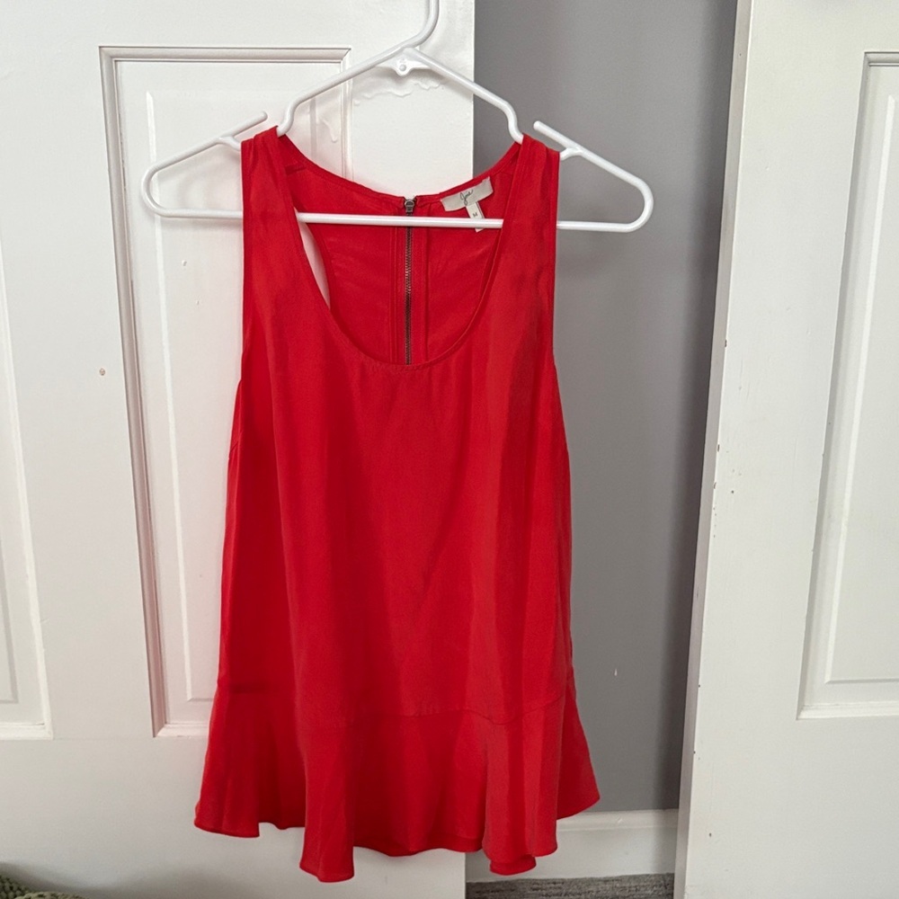 Joie Red Ruffle-Hem Scoop Neck Tank Top silk  nwot